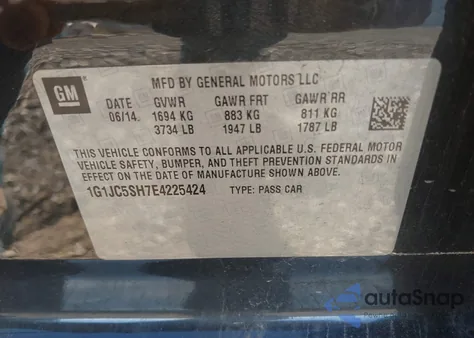 2014 Chevrolet Sonic Lt Auto from USA, damaged, VIN 1G1JC5SH7E4225424